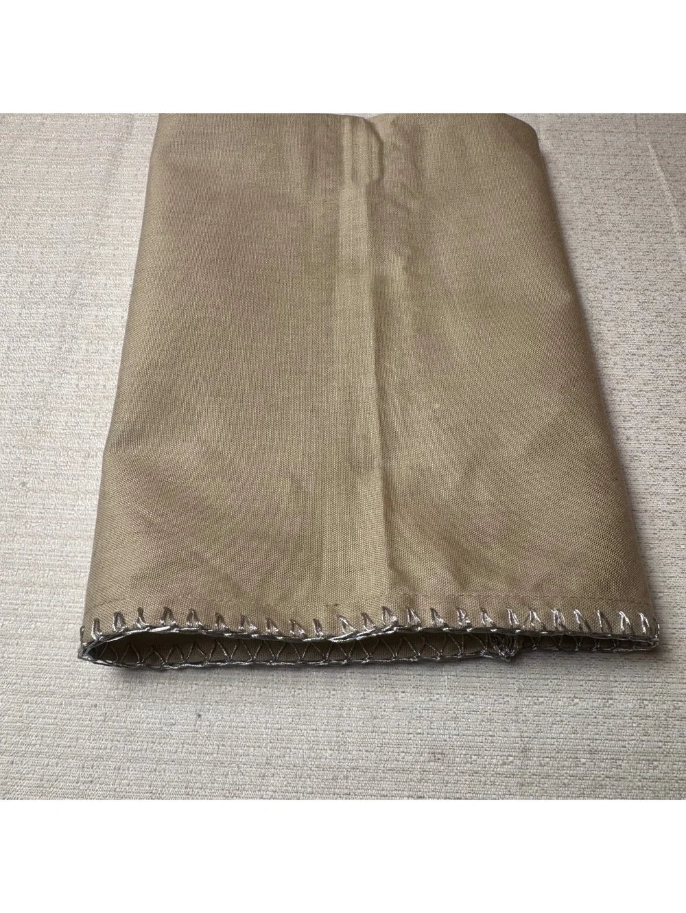 Set of 4 Beige Cotton Napkins with Silver Metallic Whipstitch Trim